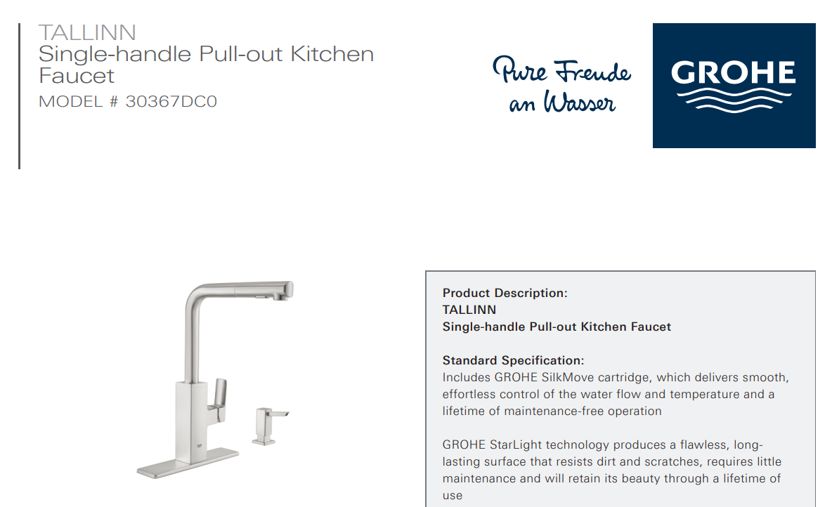 Grohe 30367000 Tallinn Single-Handle Pull-Out Sprayer Kitchen Faucet with Soap Dispenser