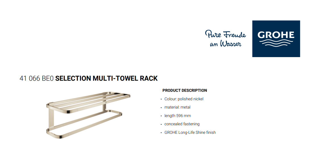 Grohe 41066BE0 Selection Multi Towel-Rack, Polished Nickel, Specs Sheet