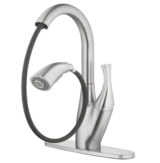 Home2O H73K-51D-SS Single-Handle High Arc Pull Down Sprayer Kitchen Faucet, Stainless Steel