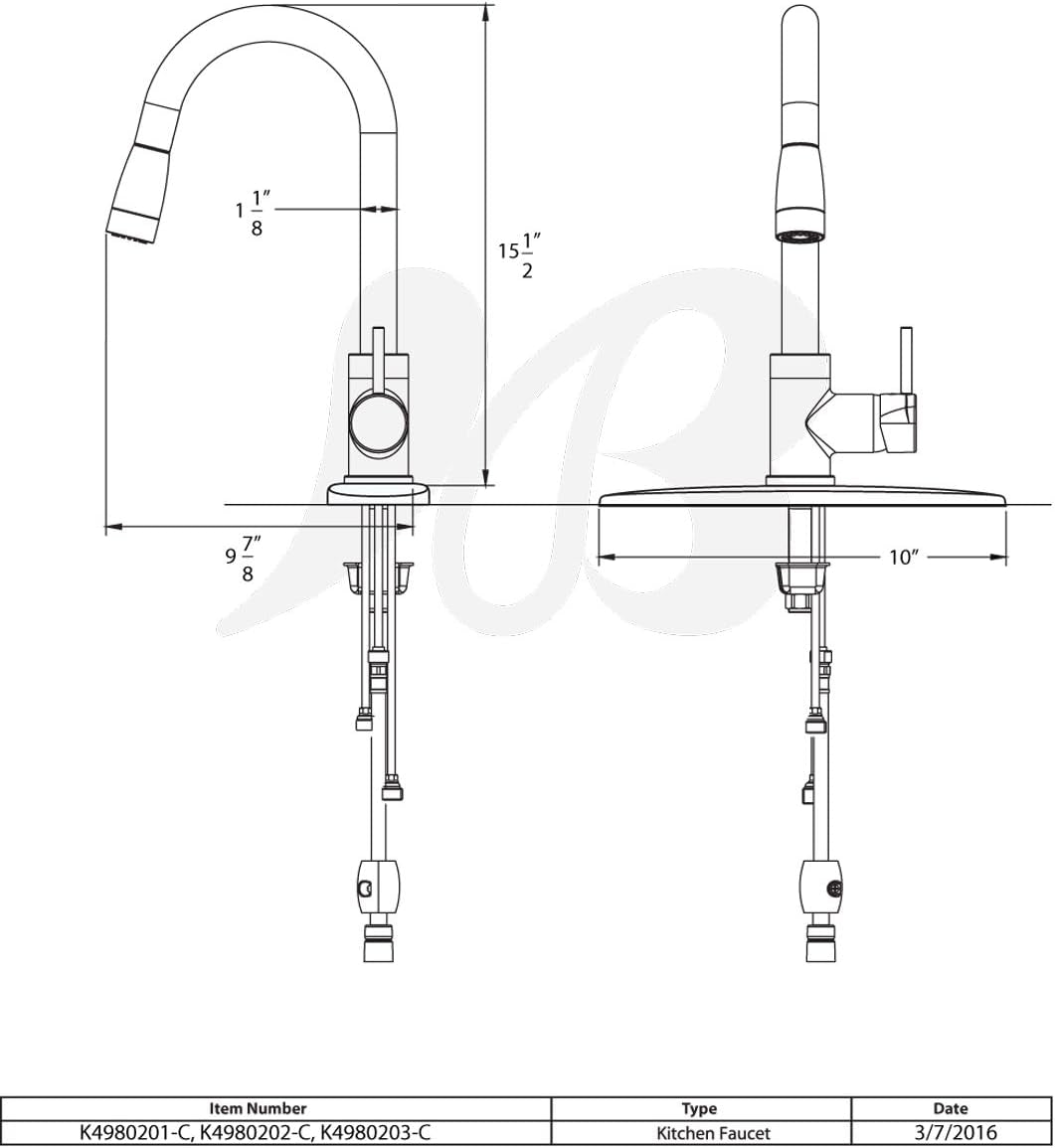 Huntington Brass K4980203-2C Modern Single Handle Pull-Down Kitchen Faucet with Deck Plate, Antique Bronze Specs Sheet