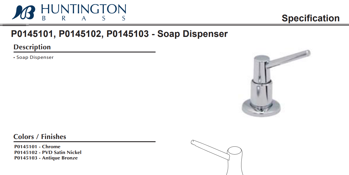 Huntington Brass P0145103 Contemporary Soap Dispenser, Antique Bronze, Specs Sheet