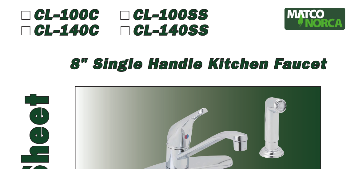 Delta 2172-LHP Two Handle Kitchen Faucet, Chrome, Specs Sheet