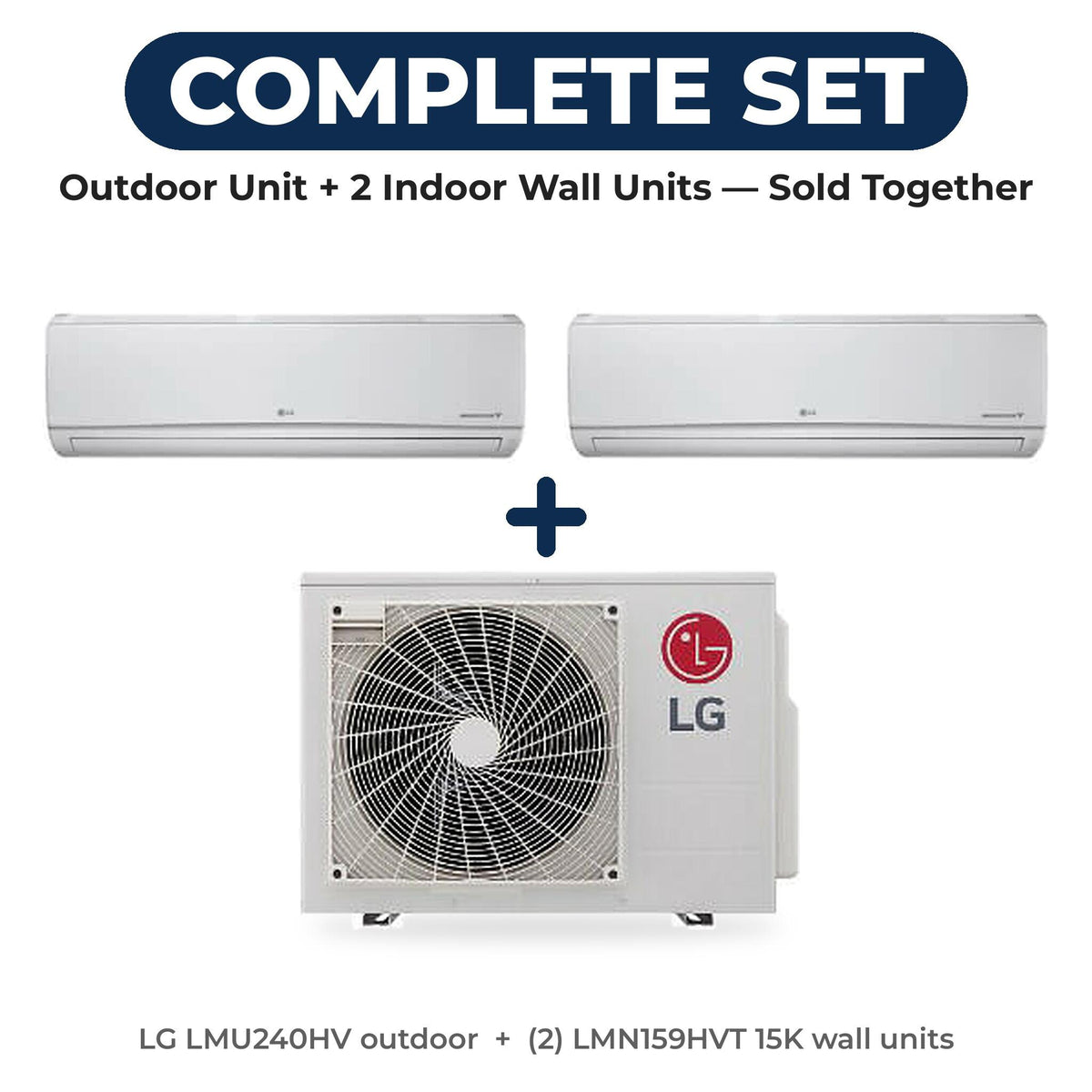 LG Multi F 2-Zone Heat Pump Set: LMU240HV Outdoor + (2) LMN159HVT 15K Wall Units