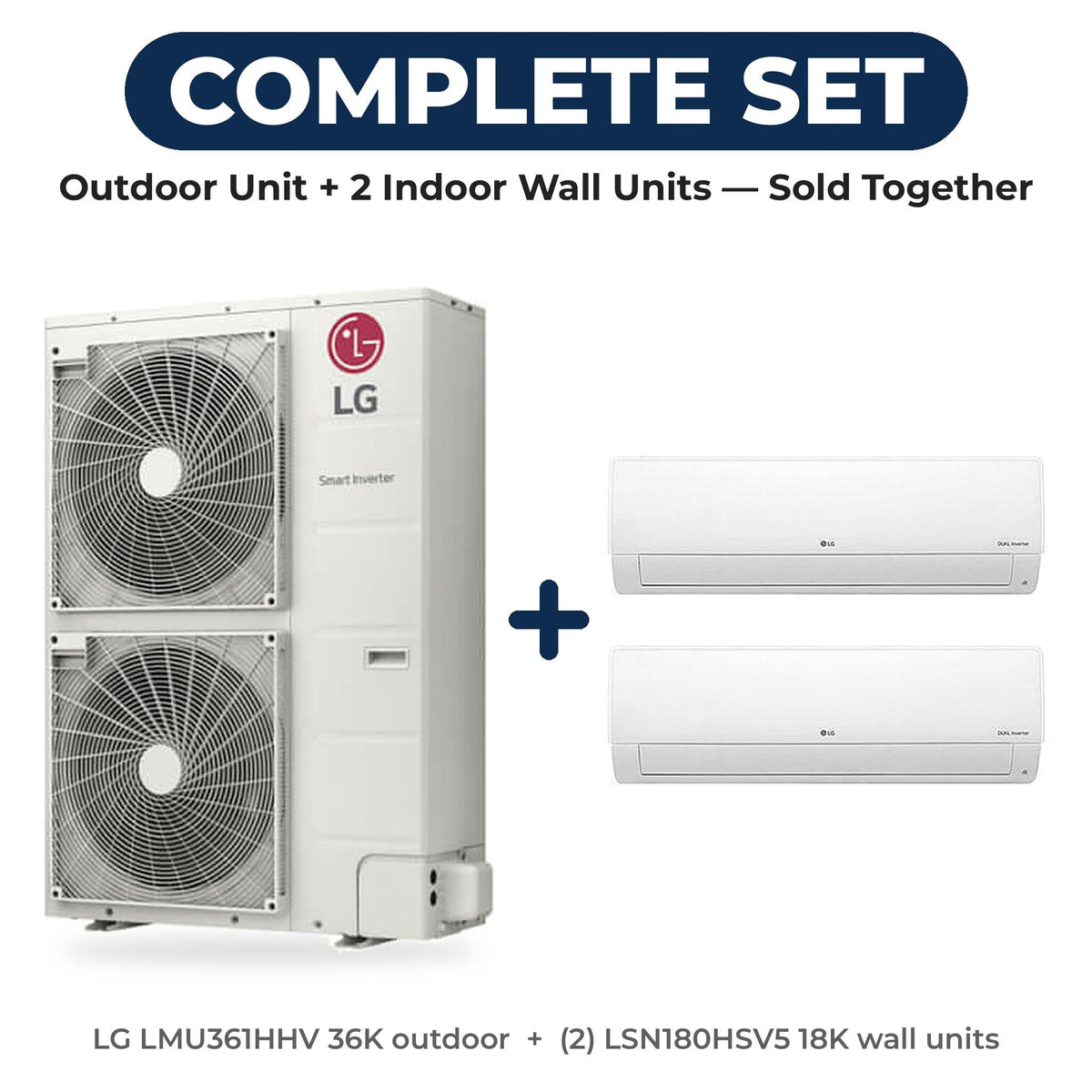 LG Multi F MAX LGRED 2-Zone Heat Pump Set: LMU361HHV 36K Outdoor + (2) LSN180HSV5 18K Wall Units