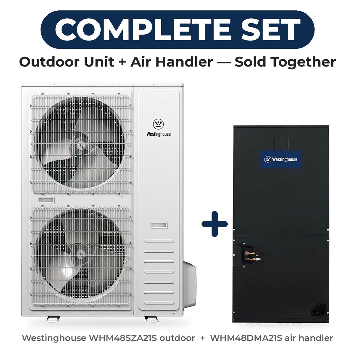 Westinghouse 4-Ton Inverter Heat Pump Split System: WHM48SZA21S Outdoor + WHM48DMA21S Multi-Position Ducted Air Handler (17.5 SEER2)