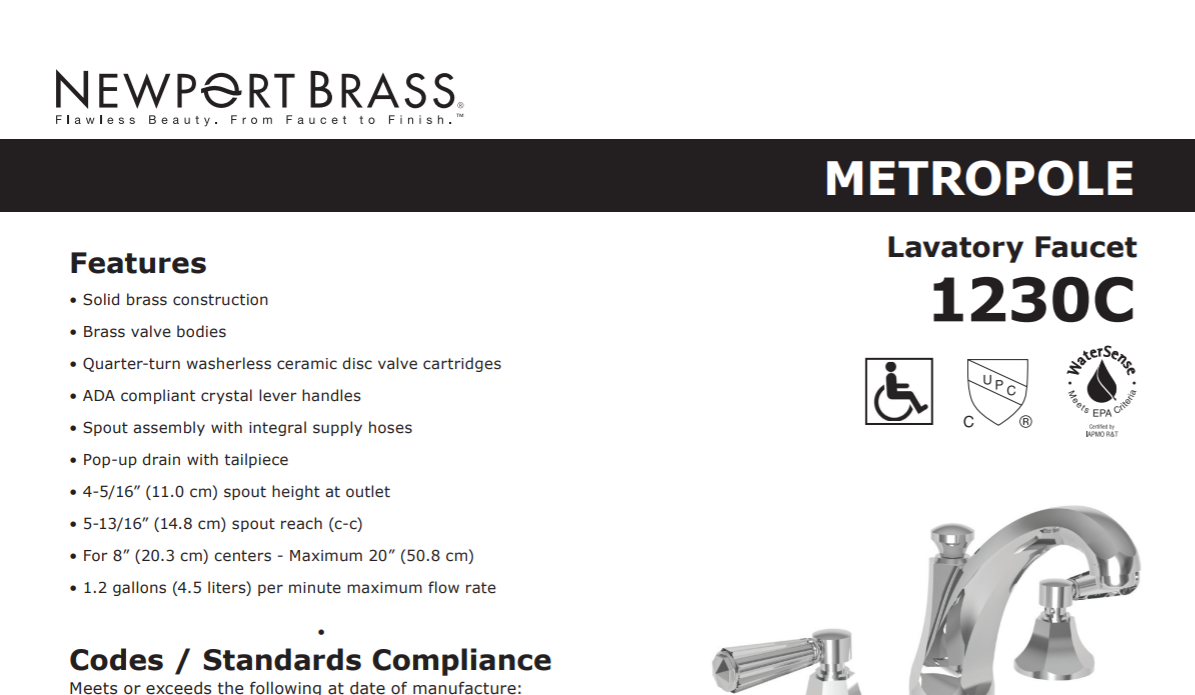 Newport Brass 1230C/15S Specs Sheet