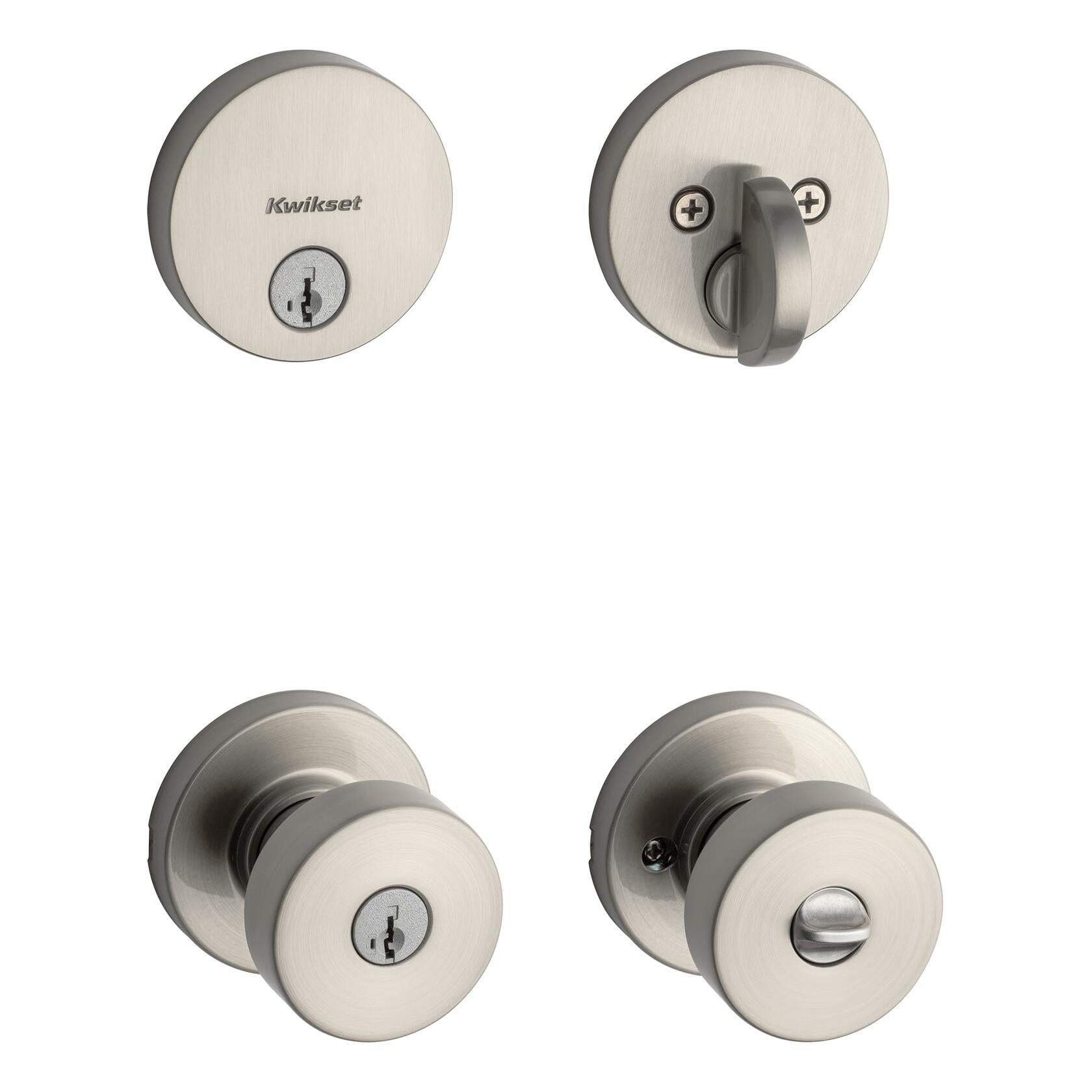 Kwikset 991 Pismo Keyed Entry Knob and Single Cylinder Deadbolt Combo Pack Featuring SmartKey and Microban, Satin Nickel
