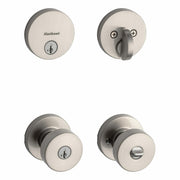 Kwikset 991 Pismo Keyed Entry Knob and Single Cylinder Deadbolt Combo Pack Featuring SmartKey and Microban, Satin Nickel