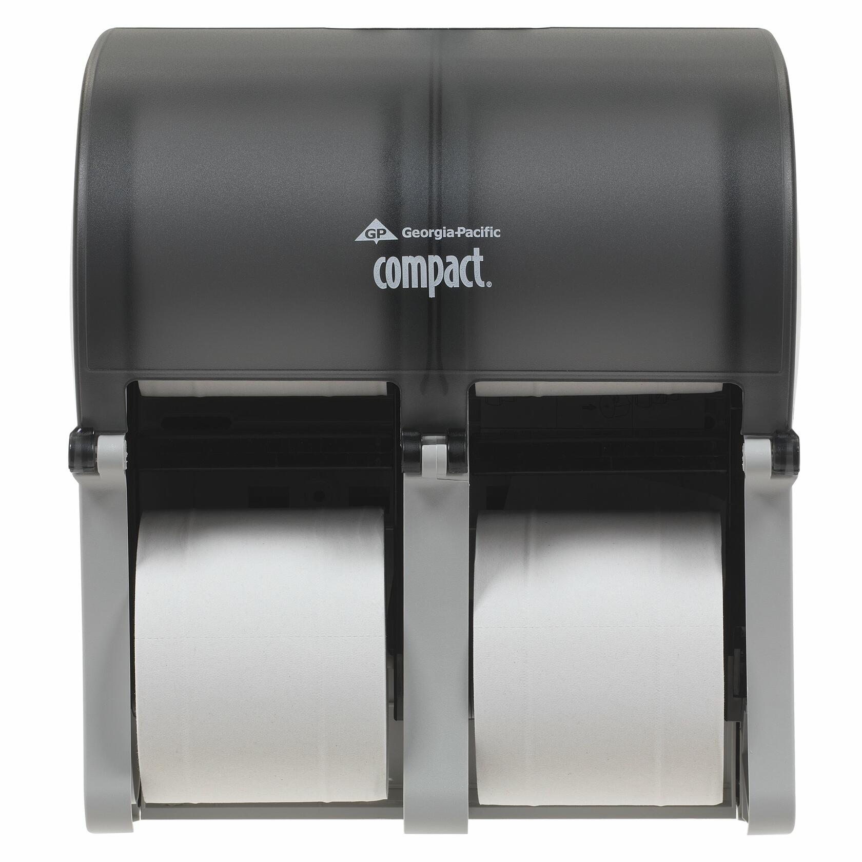 GP PRO (Georgia-Pacific) Compact 56744 4-Roll Quad Coreless High-Capacity Toilet Paper Dispenser, Translucent Smoke