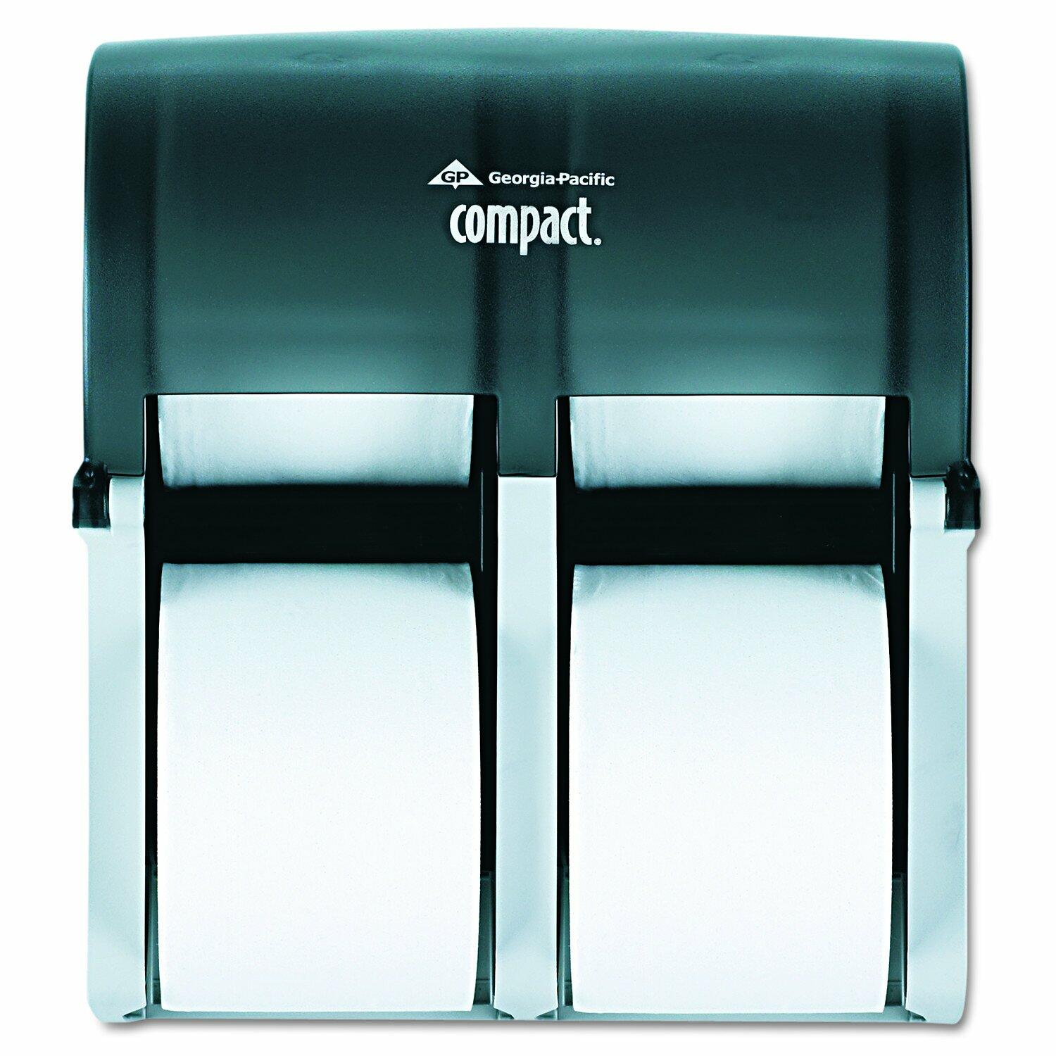 GP PRO (Georgia-Pacific) Compact 56744 4-Roll Quad Coreless High-Capacity Toilet Paper Dispenser, Translucent Smoke
