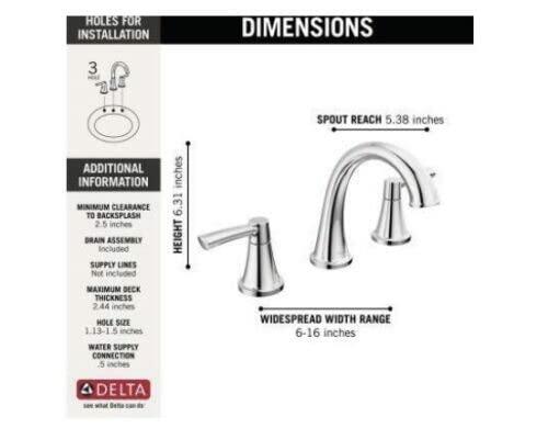 Delta 35862LF Casara 8 in. Widespread Double Handle Bathroom Faucet in Polished Chrome