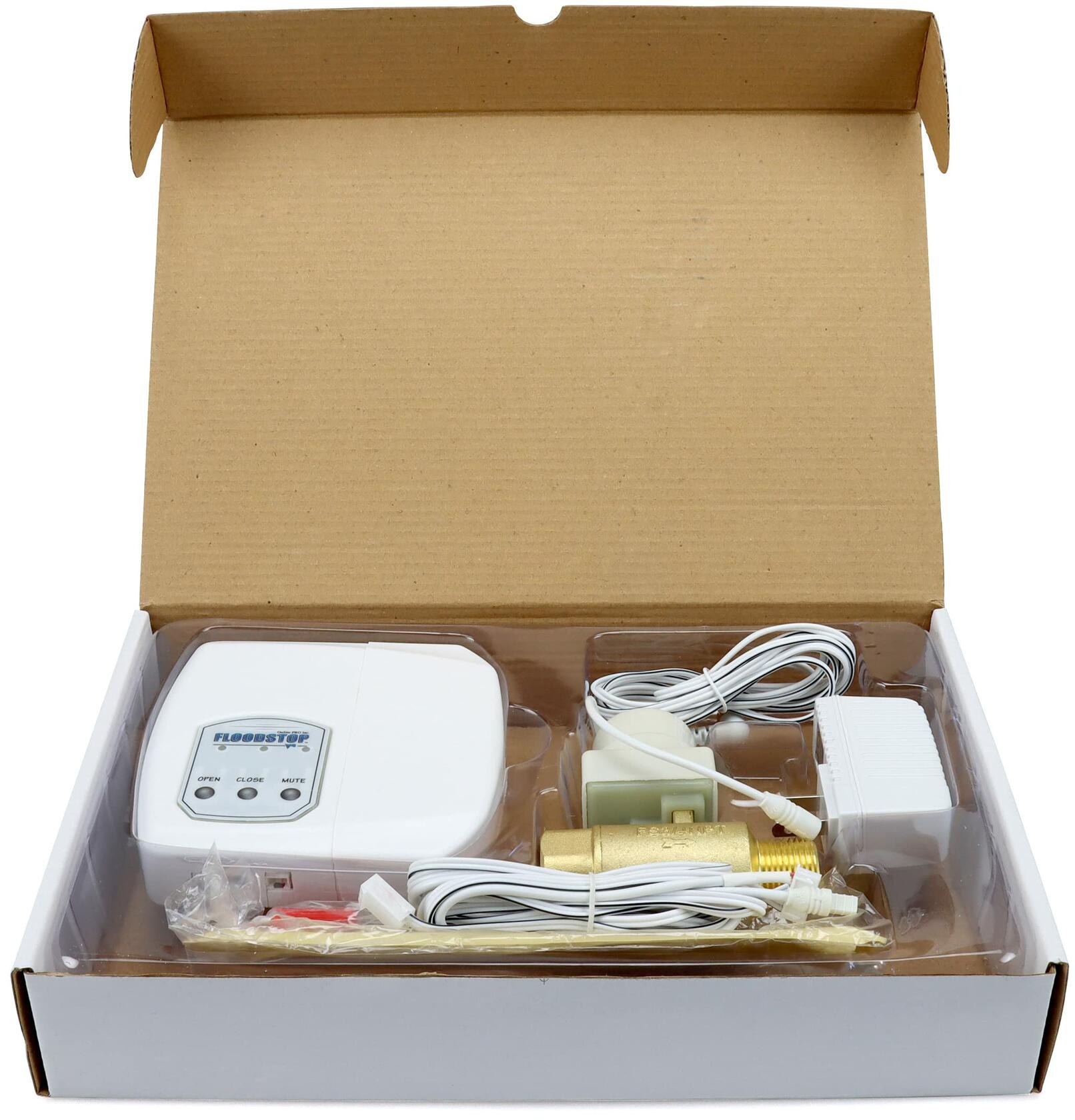 FloodStop Water Heater Leak Detector Kit with Automatic Water Shut-Off and Visual/Audible Alarms, 3/4" NPT MIP x FIP