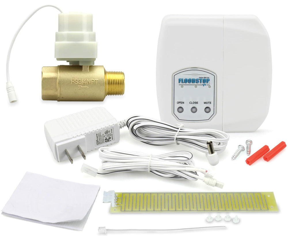 FloodStop Water Heater Leak Detector Kit with Automatic Water Shut-Off and Audible Alarm, 3/4" NPT MIP x FIP