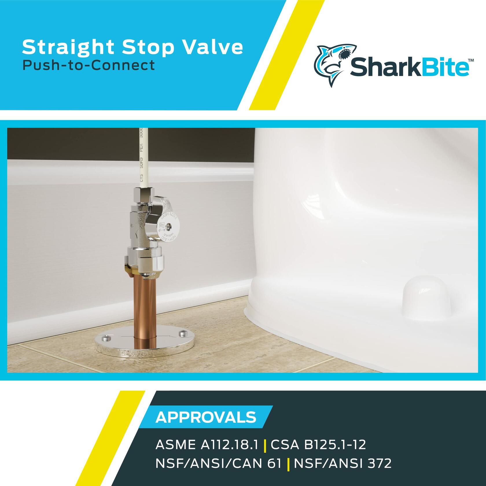 SharkBite 1/2 Push to Connect x 1/4 Inch (3/8 Inch OD) Push to Connect Straight Stop Valve, Quarter Turn, PEX Pipe, Copper, CPVC, PE-RT, HDPE, 23337-0000LF