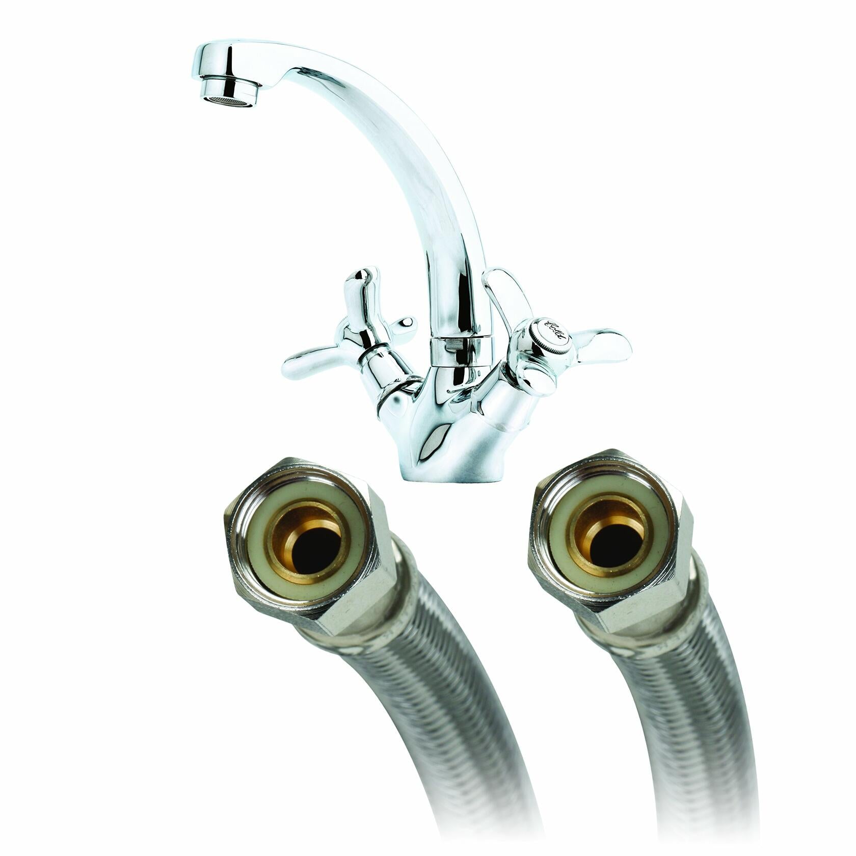 Fluidmaster B6F20 Faucet Connector, Braided Stainless Steel - 3/8 Female Compression Thread x 3/8 Female Compression Thread
