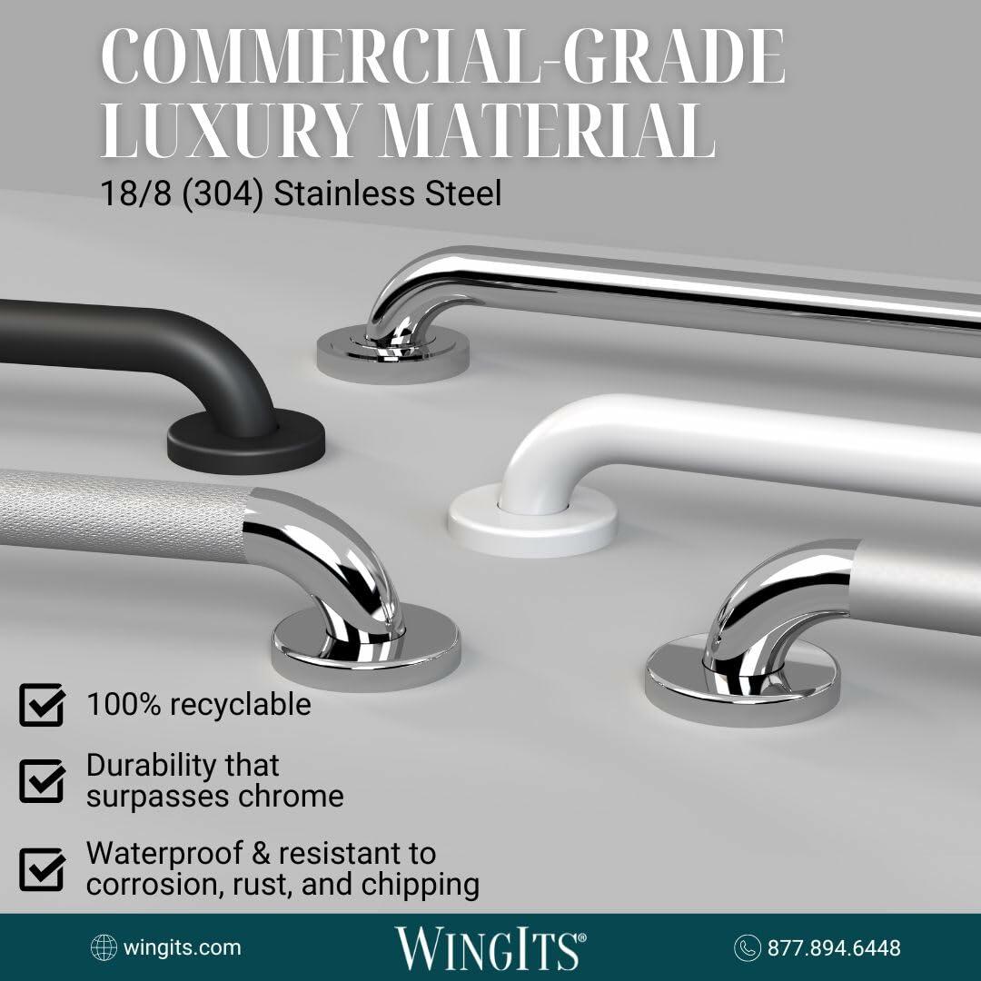 WingIts WGB5SSKN18 STANDARD Grab Bar, Diamond Knurled Grip, Concealed Mount, Satin Knurled Stainless Steel