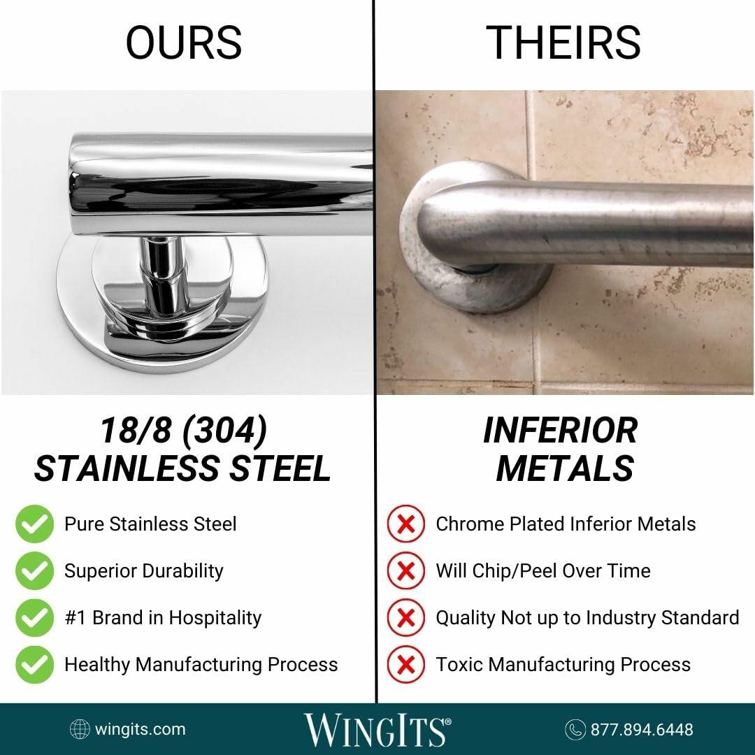 WingIts WGB5SSKN18 STANDARD Grab Bar, Diamond Knurled Grip, Concealed Mount, Satin Knurled Stainless Steel