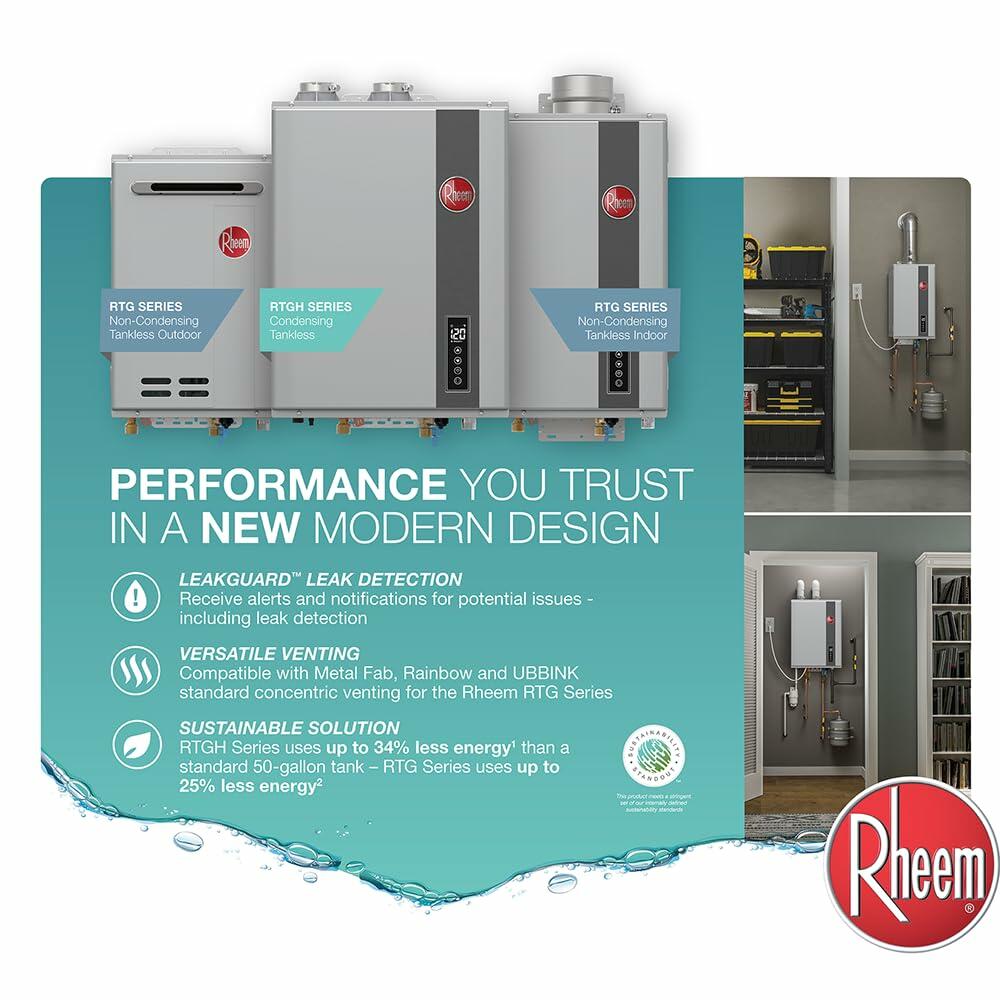 Rheem RTG-95DVLP-3 High Efficiency Non-Condensing Indoor Tankless Liquid Propane Water Heater, 9.5 GPM