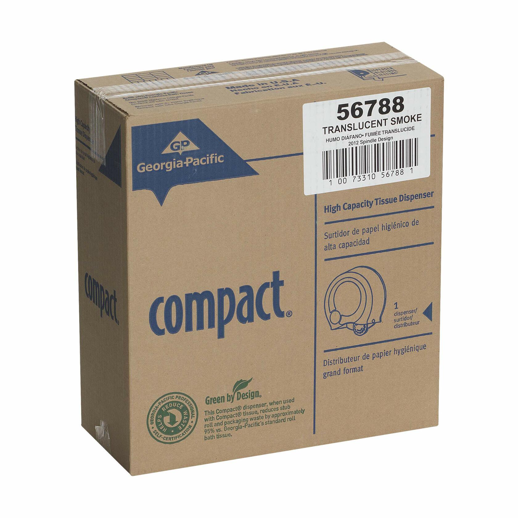 GP PRO 56788 Compact 4-Roll Coreless High-Capacity Toilet Paper Dispenser, Translucent Smoke