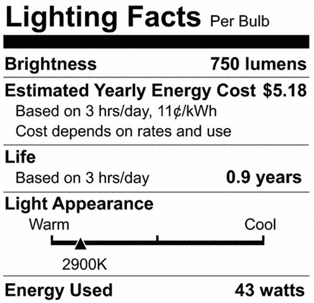 Satco S2444 Medium Base Light Bulb (2-Pack), 43 Watts, 120 Volts, 750 Lumens, B11 Shape