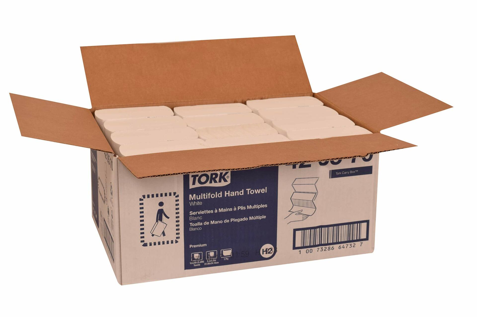 Tork 420570 Premium Multifold Paper Hand Towel, 3-Panel, 1-Ply, White (Case of 12 Packs, 250 per Pack, 3,000 Towels per Case)