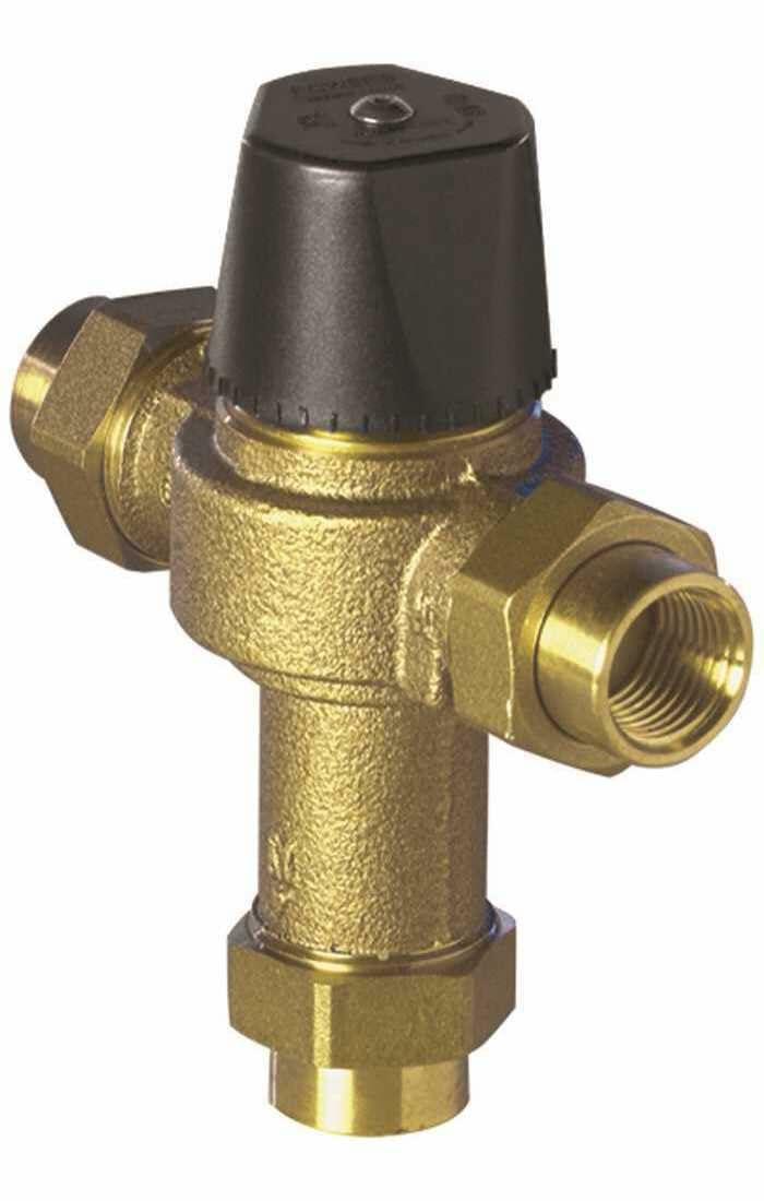 LFLM496-1 Under Counter Thermostatic Mixing Valve, 3/4" Union Npt Female, Rough Bronze