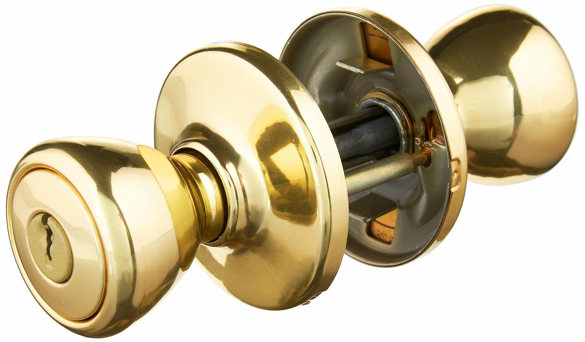 Kwikset 400T 3 “No Latch” and “No Strike” 94002-077 Tylo Keyed Entry Knob in Polished Brass