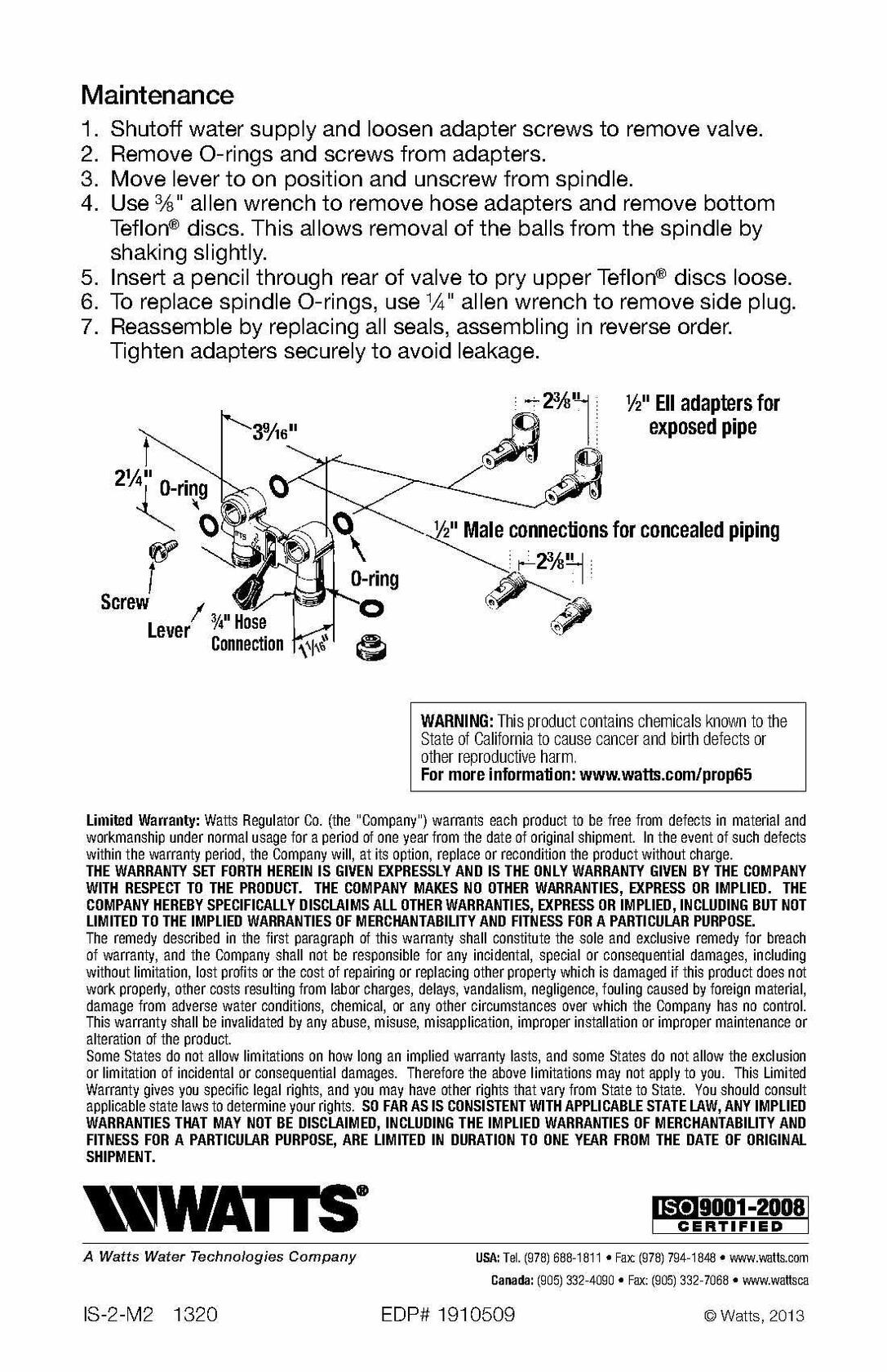 Watts 2-Series 1/2" Brass Washing Machine Shutoff Valve – Duo-Cloz, Ball Type