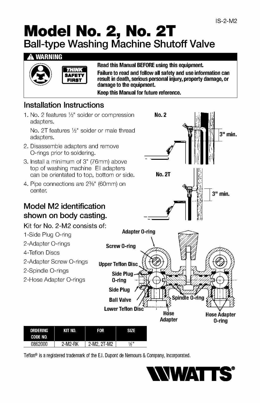 Watts 2-Series 1/2" Brass Washing Machine Shutoff Valve – Duo-Cloz, Ball Type