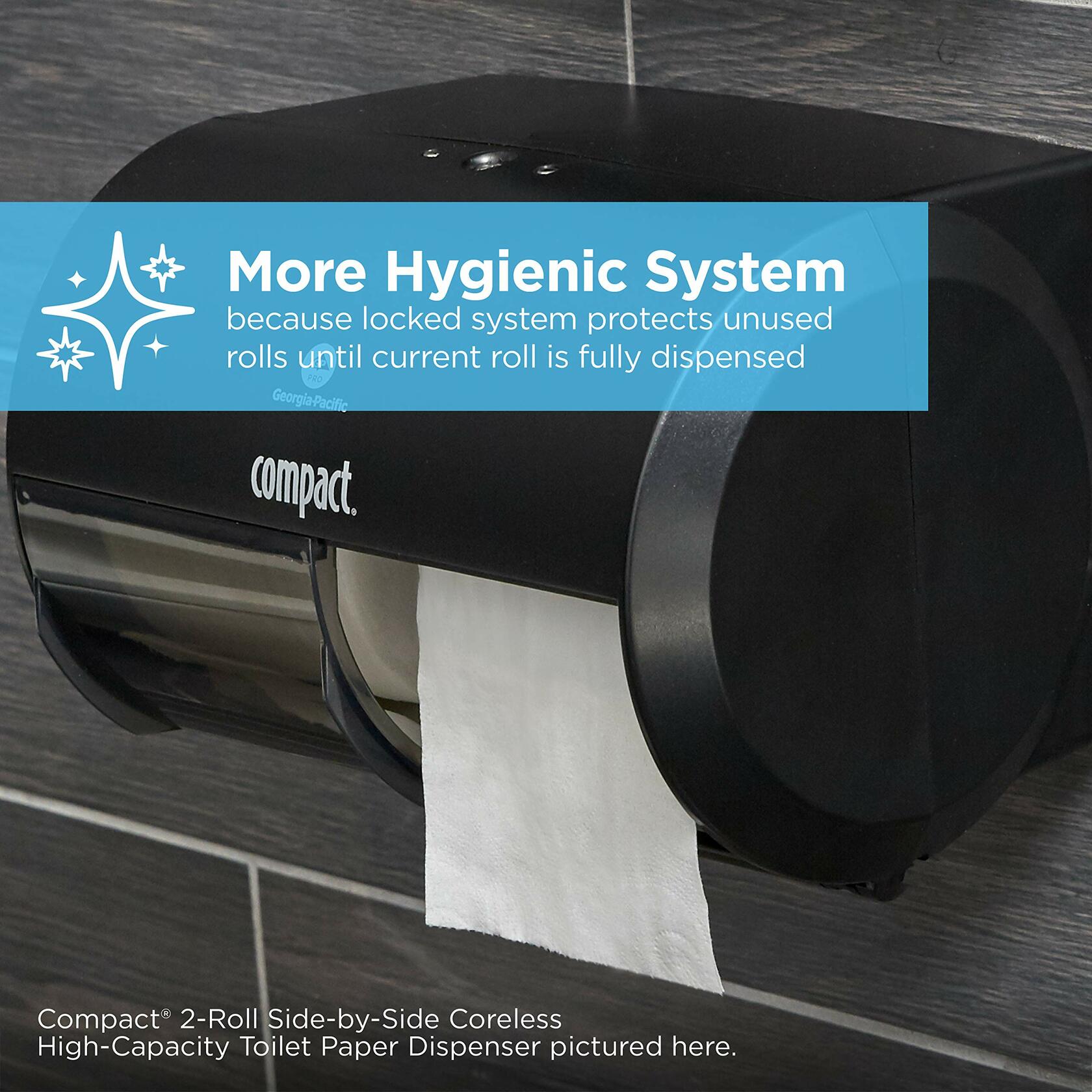 Compact 2-Roll Side-by-Side Coreless High-Capacity Toilet Paper Dispenser by GP PRO (Georgia-Pacific), Gray, 1 Dispenser