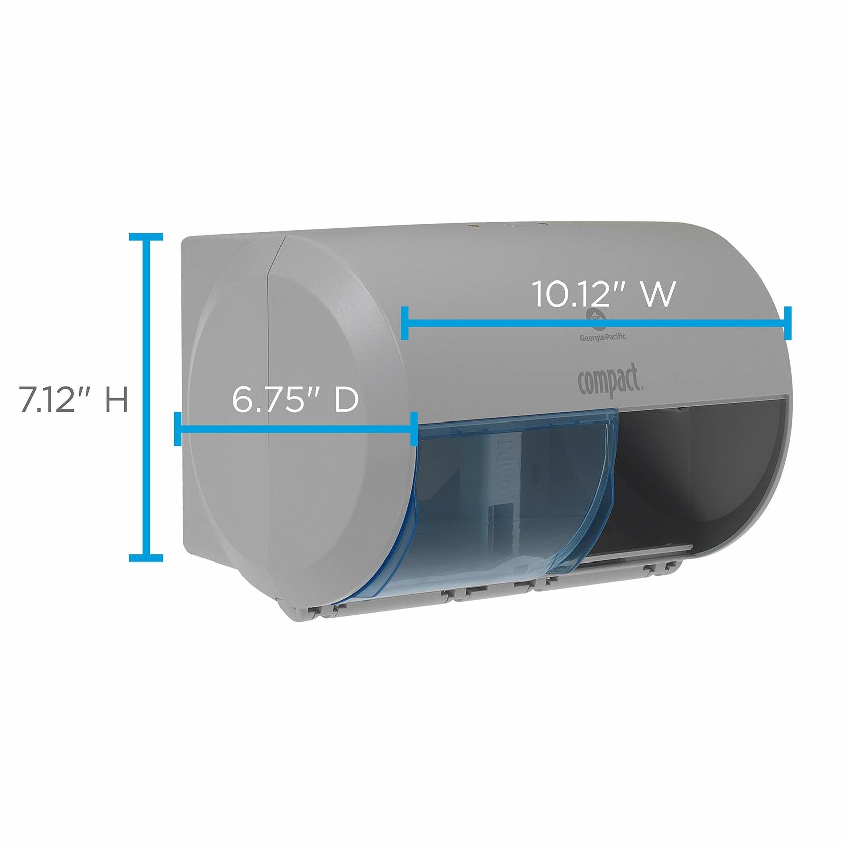Compact 2-Roll Side-by-Side Coreless High-Capacity Toilet Paper Dispenser by GP PRO (Georgia-Pacific), Gray, 1 Dispenser