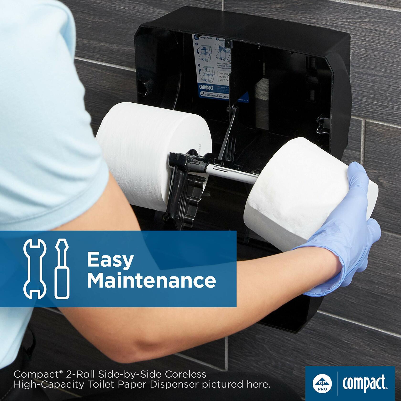 Compact 2-Roll Side-by-Side Coreless High-Capacity Toilet Paper Dispenser by GP PRO (Georgia-Pacific), Gray, 1 Dispenser