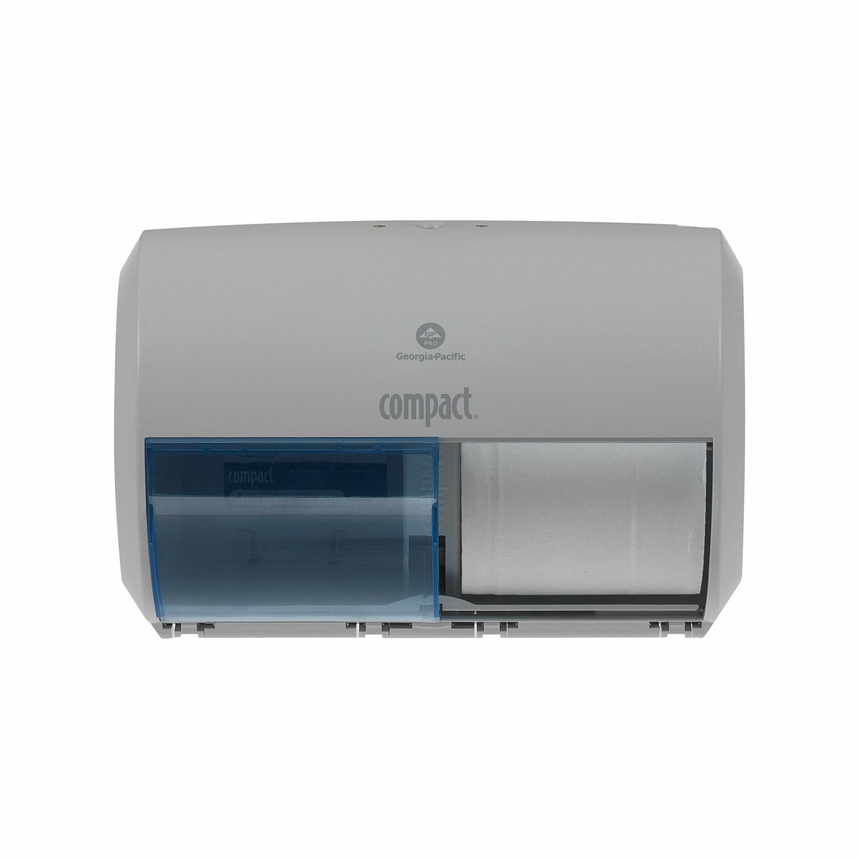 Compact 2-Roll Side-by-Side Coreless High-Capacity Toilet Paper Dispenser by GP PRO (Georgia-Pacific), Gray, 1 Dispenser
