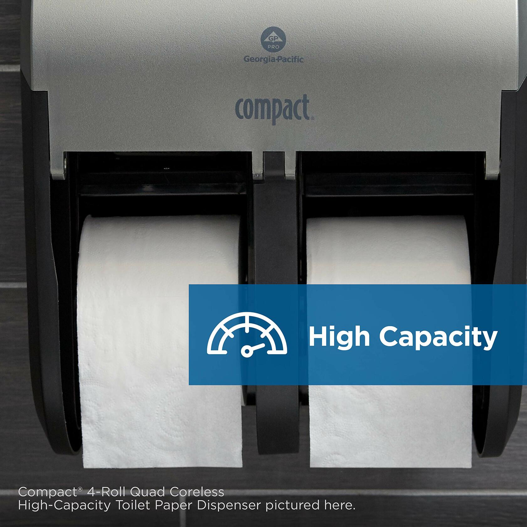 Compact 2-Roll Side-by-Side Coreless High-Capacity Toilet Paper Dispenser by GP PRO (Georgia-Pacific), Gray, 1 Dispenser