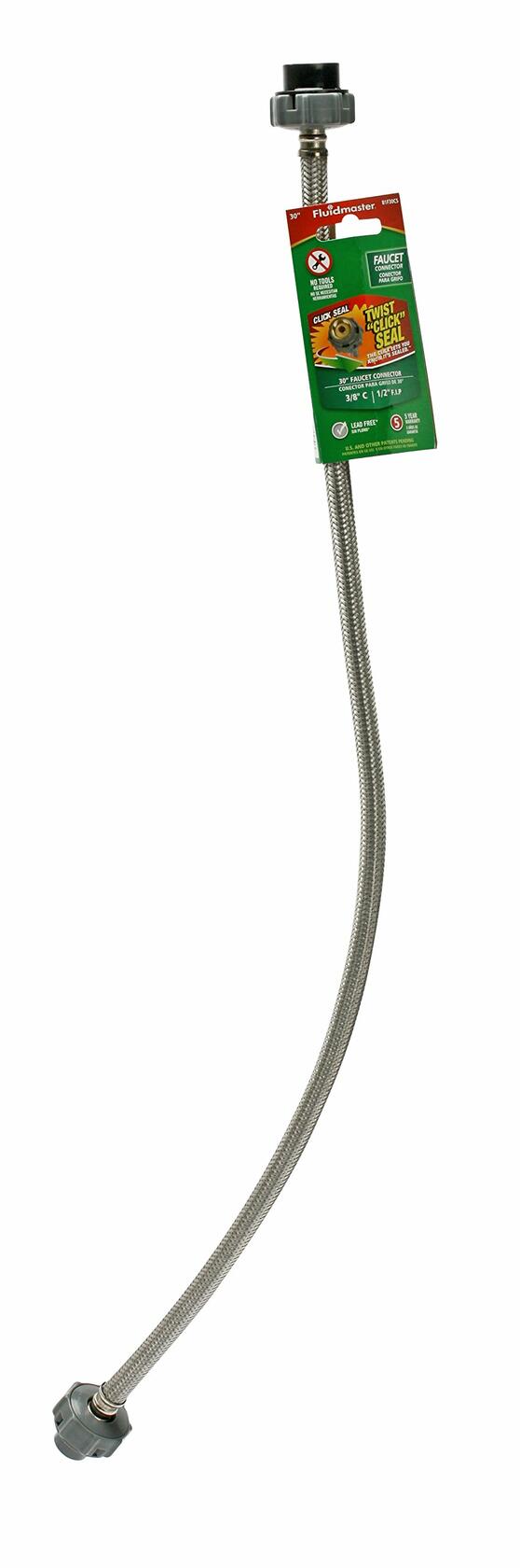 Fluidmaster B1F30CS CLICK SEAL Faucet Connector, Braided Stainless Steel - 3/8-Inch Compression Thread x 1/2-Inch F.I.P. Thread, 30-Inch Length
