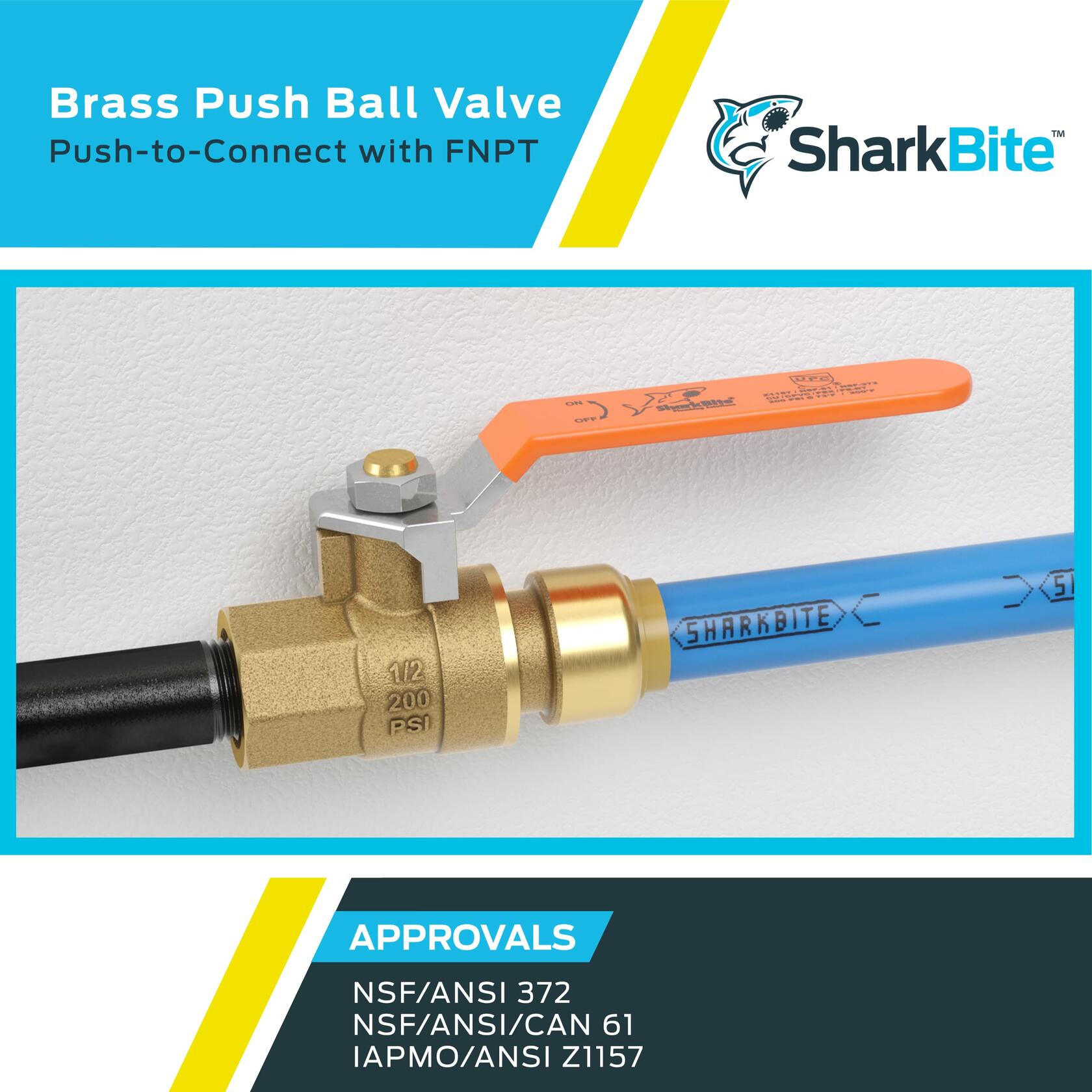 SharkBite 1/2 x 1/2 Inch Ball Valve with FNPT Connector, Push to Connect Brass Plumbing Fitting, PEX Pipe, Copper, CPVC, PE-RT, HDPE, 22182-0000LF