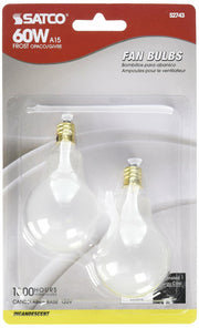 Satco S2743 120-Volt 1/Card 60-Watt A15 Candelabra Base Light Bulb, Frosted