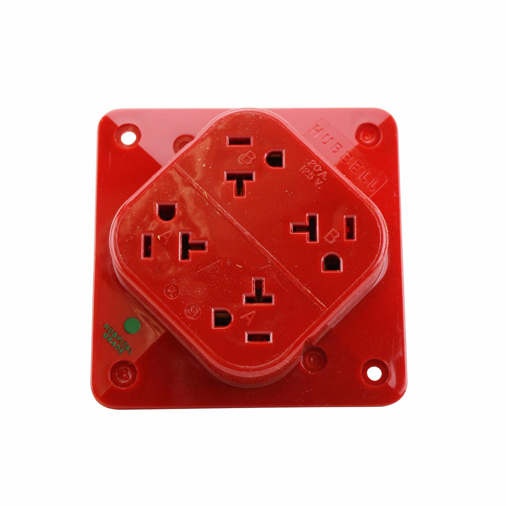 Hubbell Wiring Systems HBL420HR Pro Series 4-Plex Polycarbonate Hospital Grade Receptacle, 20 Amp, 125V, 2 Pole, 3 Wire Grounding, 5-20R, Red