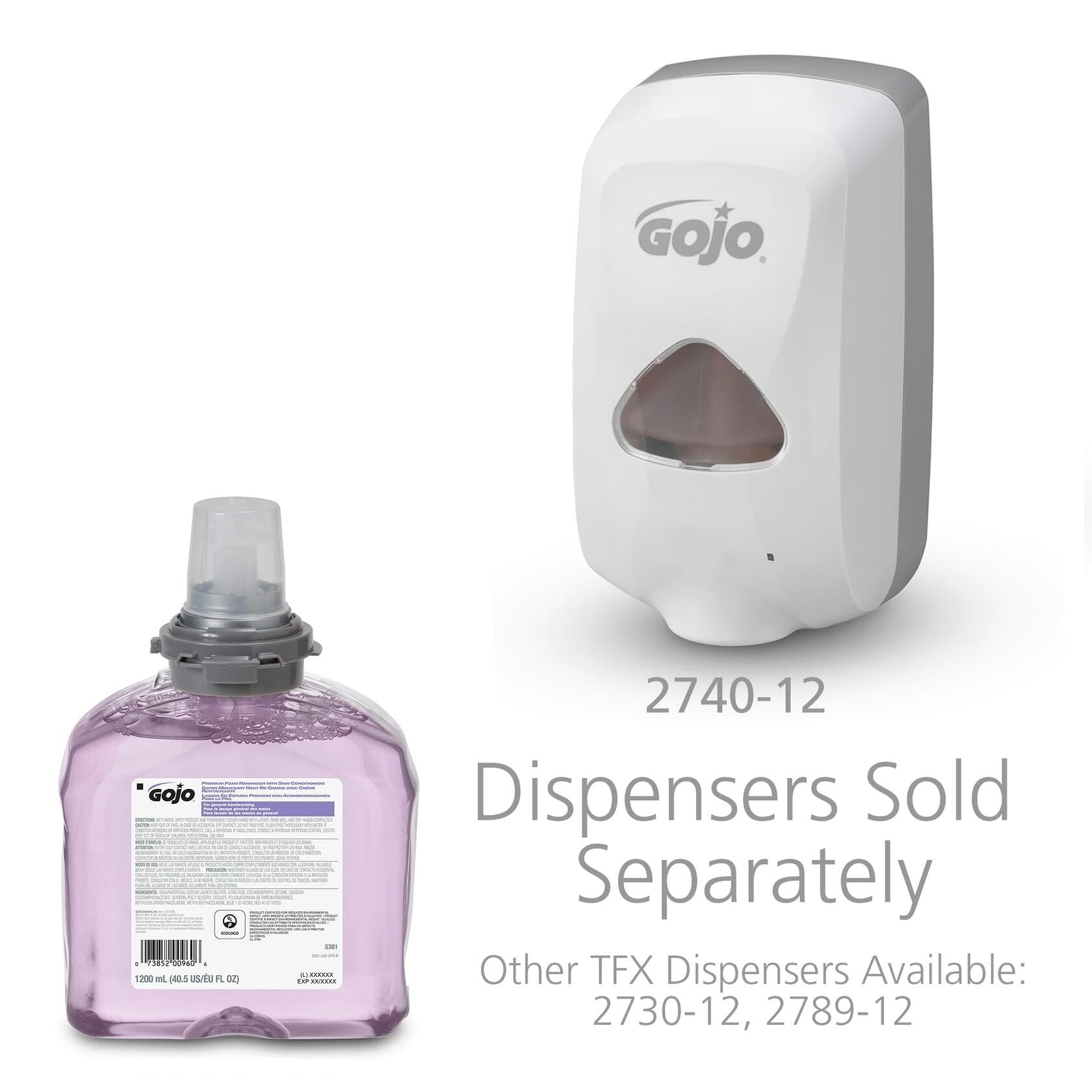 GOJO Premium Foam Handwash with Skin Conditioners, Cranberry Scent, EcoLogo Certified, 1200 mL Foam Hand Soap Refill TFX Touch-Free Dispenser (Pack of 2) – 5361-02