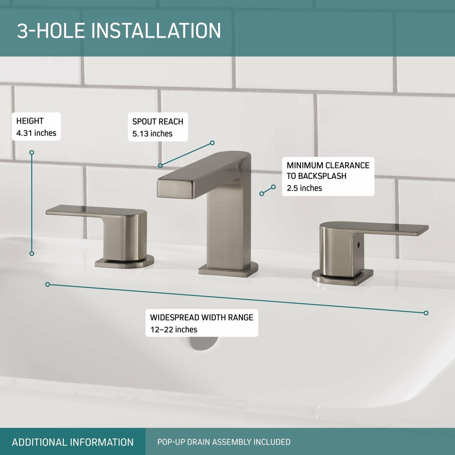 Peerless P3519LF-BN Xander Widespread Bathroom Faucet, Brushed Nickel, Drain Assembly