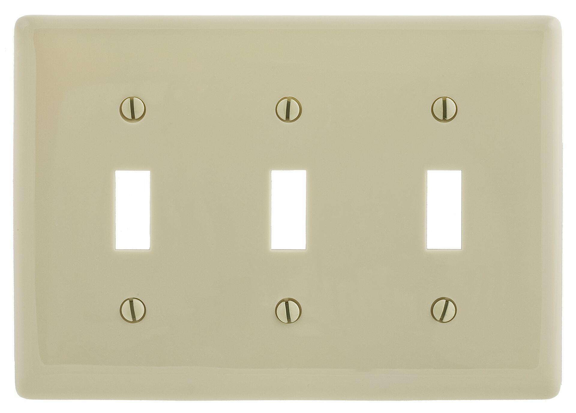 Bryant Electric NP3I 3-Gang 3-Toggle, Standard Size Nylon Wallplate, Ivory