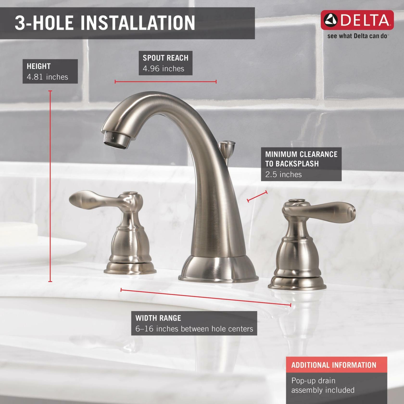 Delta 35996LF-BN-ECO Windemere 2-Handle Widespread Bathroom Faucet w/ Pop-Up Drain (Brushed Nickel)