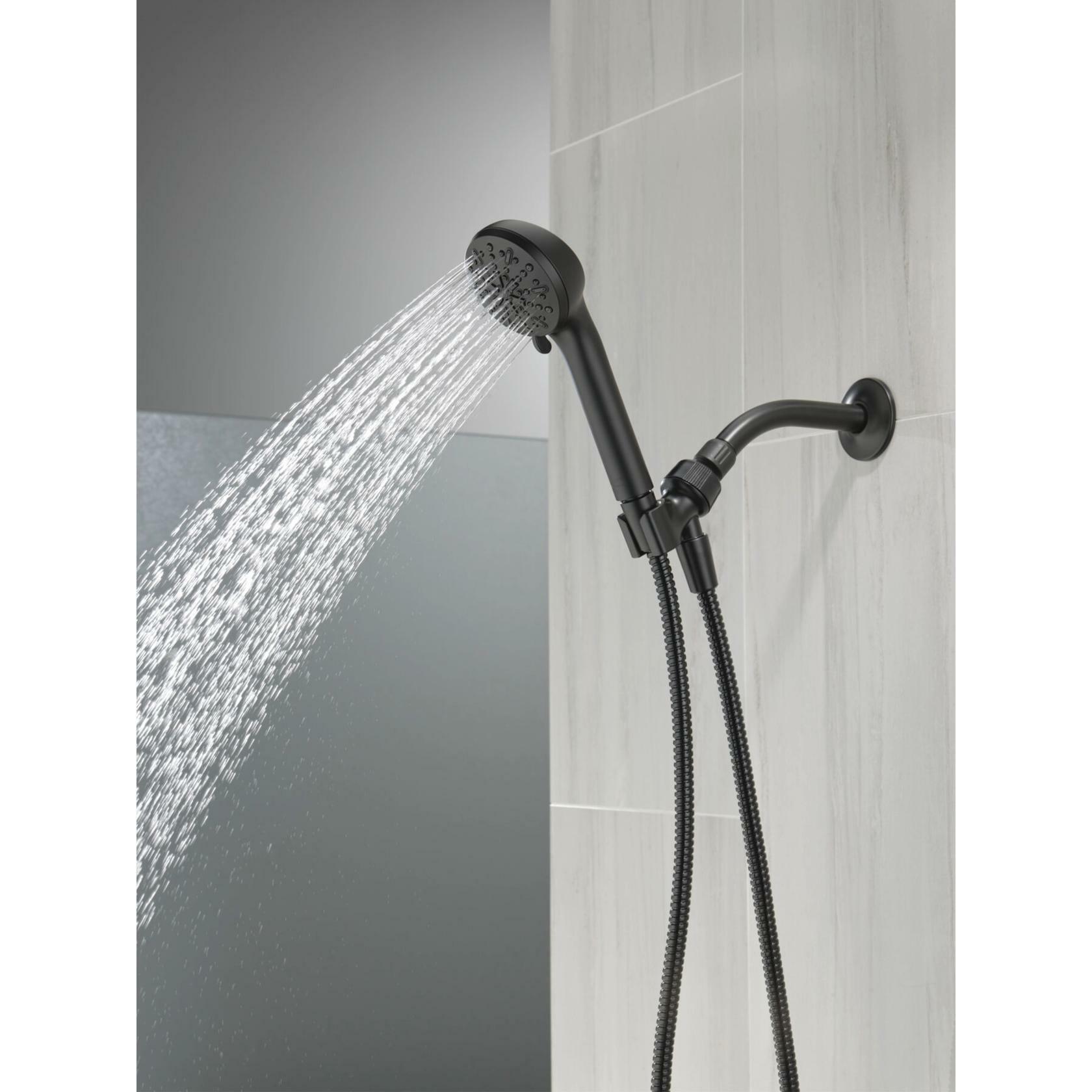 Delta Faucet 75413BL 4-Setting Handheld Shower Head Hand Shower w/ Metal Hose 1.75 GPM (Matte Black)