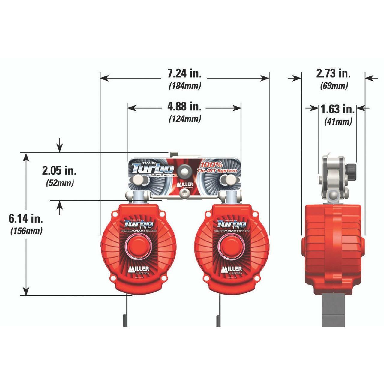 Honeywell Miller MFLB-3-Z7/6FT Twin Turbo 6' 400 lb D-Ring 100% Tie-Off Fall Protection Fall Arrest System: Connector + Personal Fall Limiters