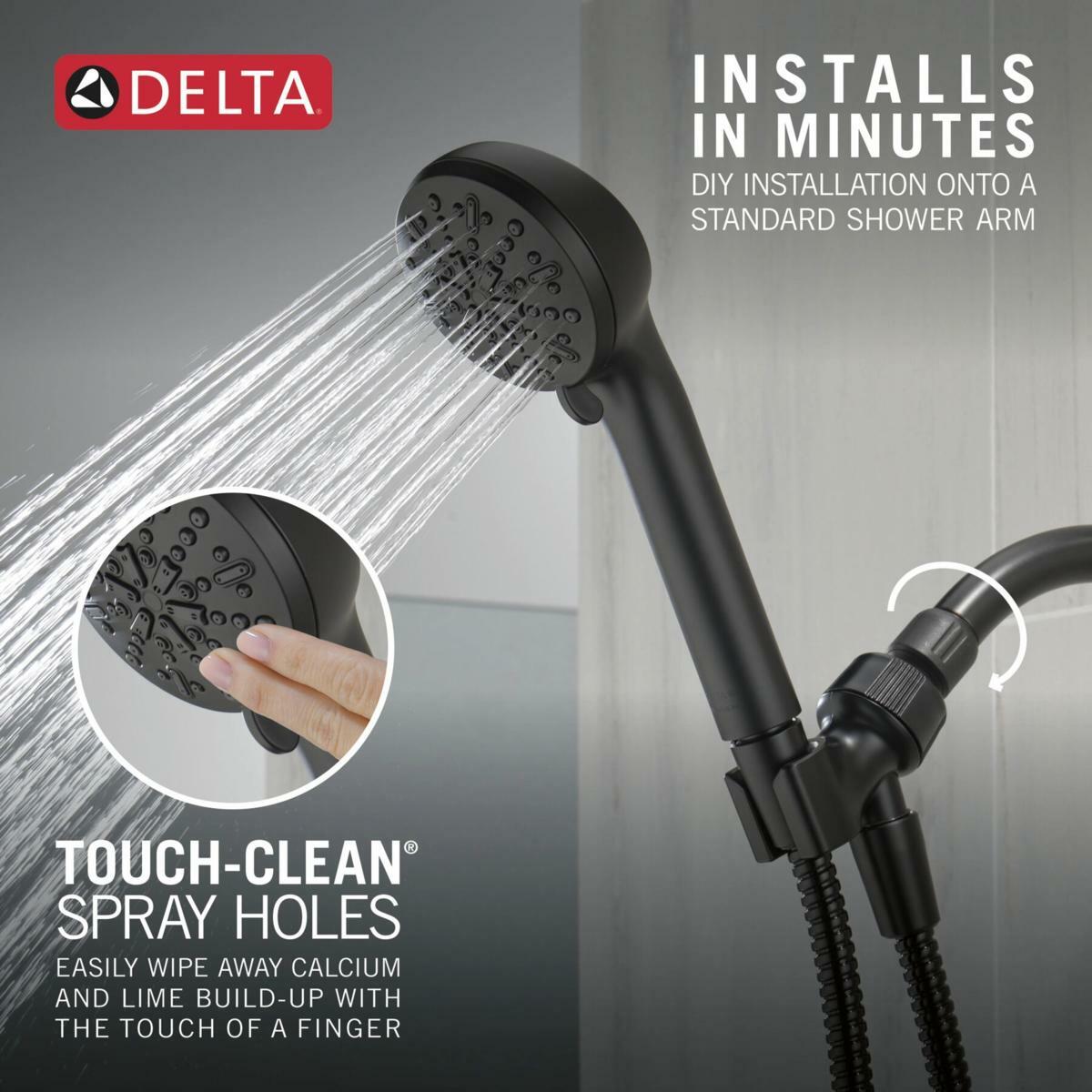 Delta Faucet 75413DBL 4-Setting Handheld Shower Head Hand Shower 2.5 GPM w/ Metal Hose (Matte Black)