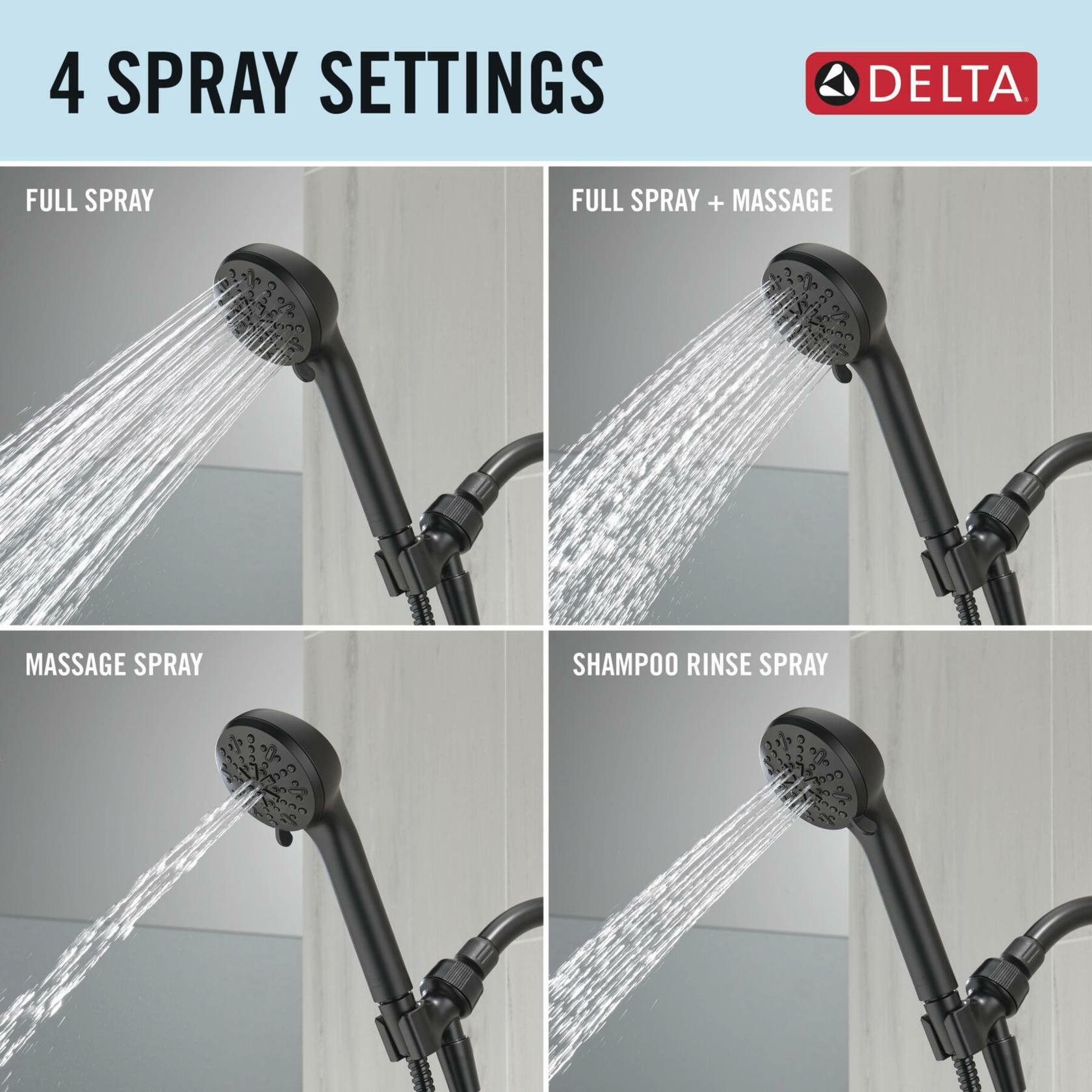 Delta Faucet 75413DBL 4-Setting Handheld Shower Head Hand Shower 2.5 GPM w/ Metal Hose (Matte Black)