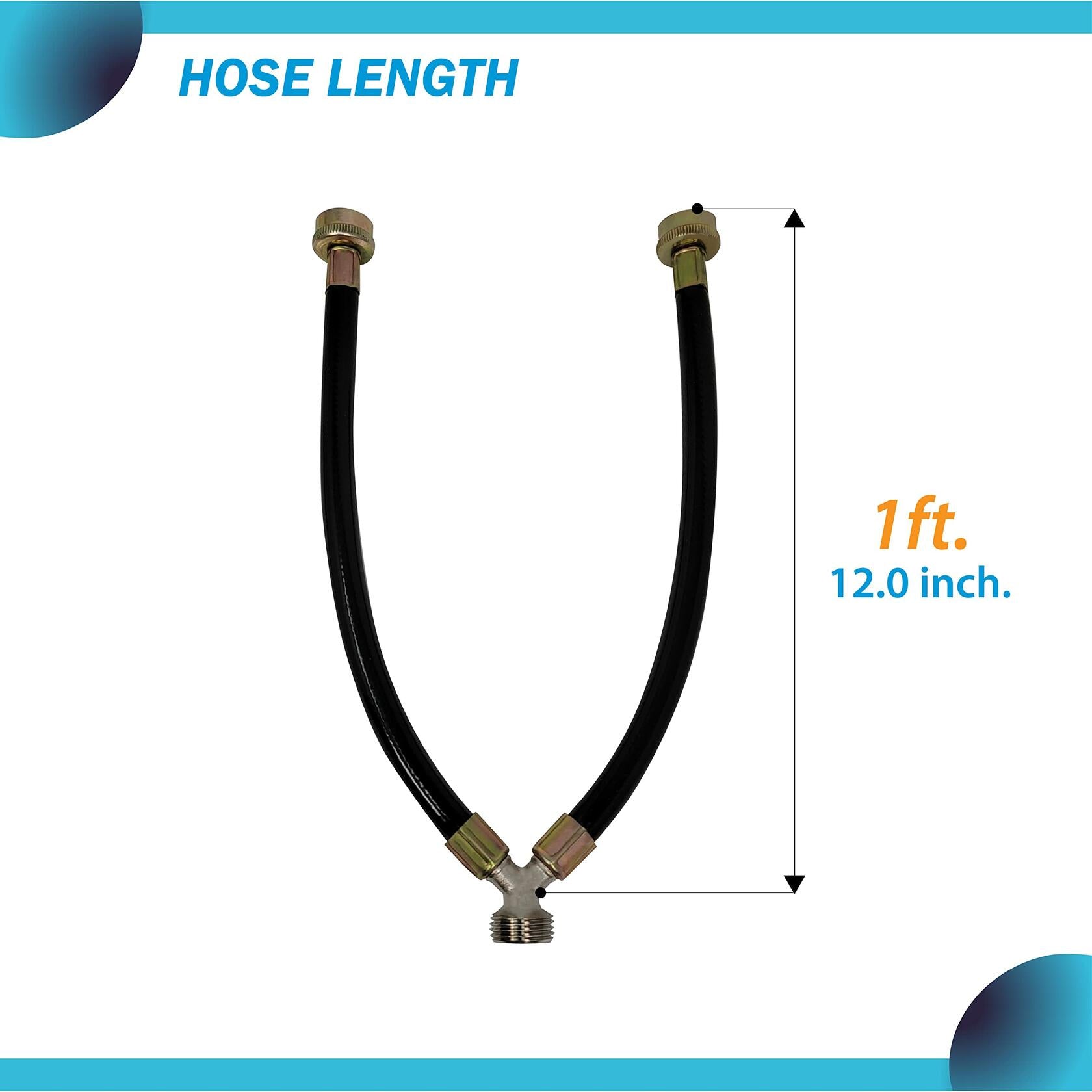 Y Splitter Mixer Hot & Cold Water Washer Dishwasher 1ft Rubber Hose 3/4" Brass Couplings