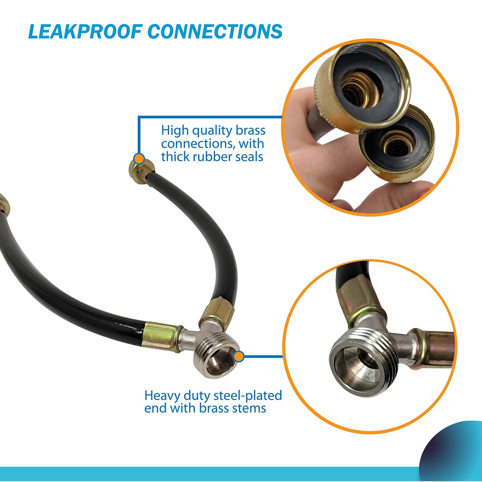 Y Splitter Mixer Hot & Cold Water Washer Dishwasher 1ft Rubber Hose 3/4" Brass Couplings