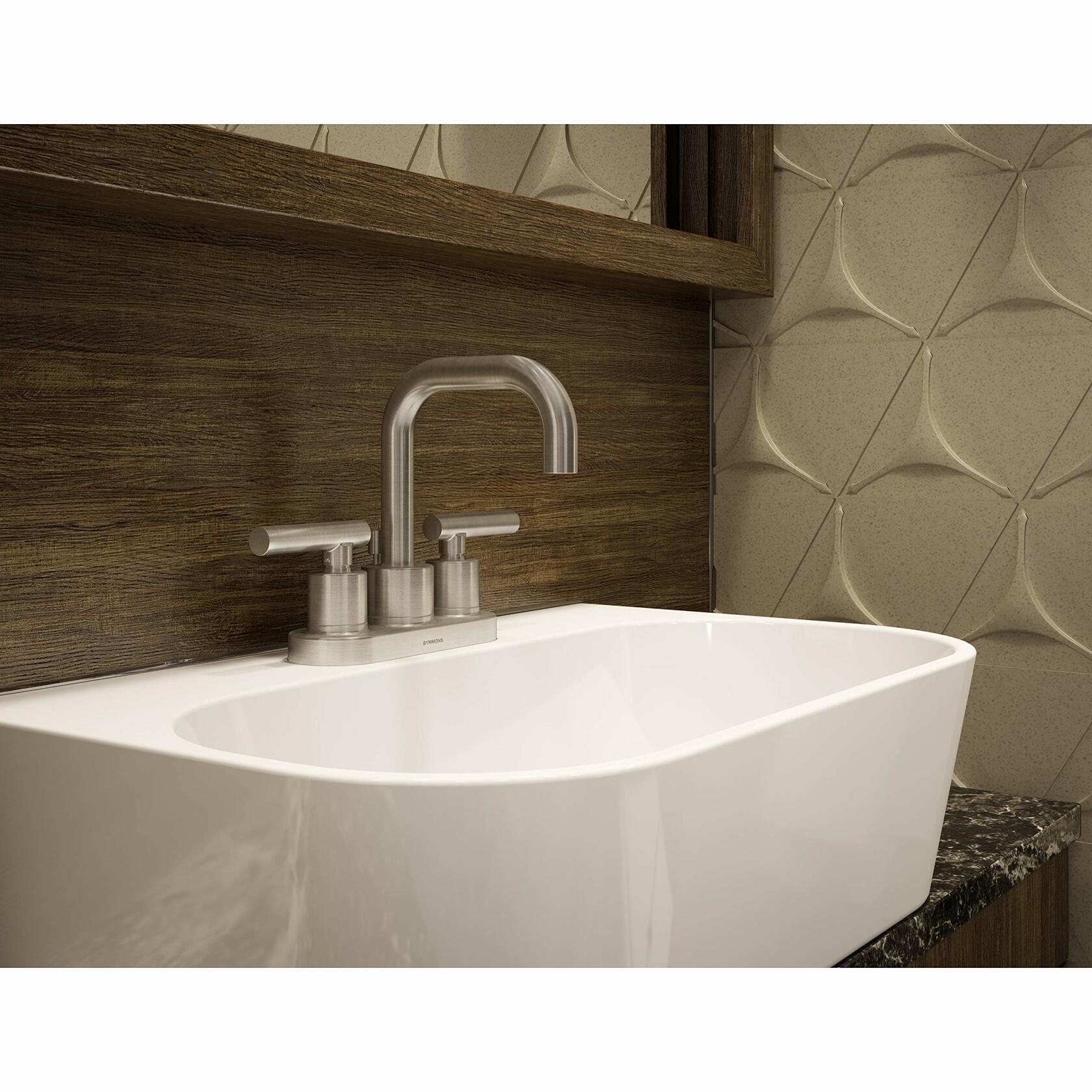 Symmons SLC-3512-STN-1.0 Dia 4" Centerset 2 Handle Bathroom Faucet Satin Nickel 1.0 GPM With Drain