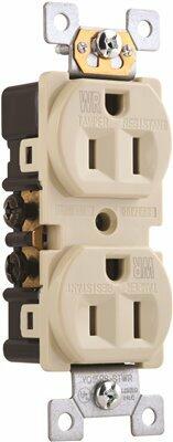 Preferred Industries Duplex Receptacle NEMA 5-15R Tamper and Weather Resistant 125V 15A Ivory